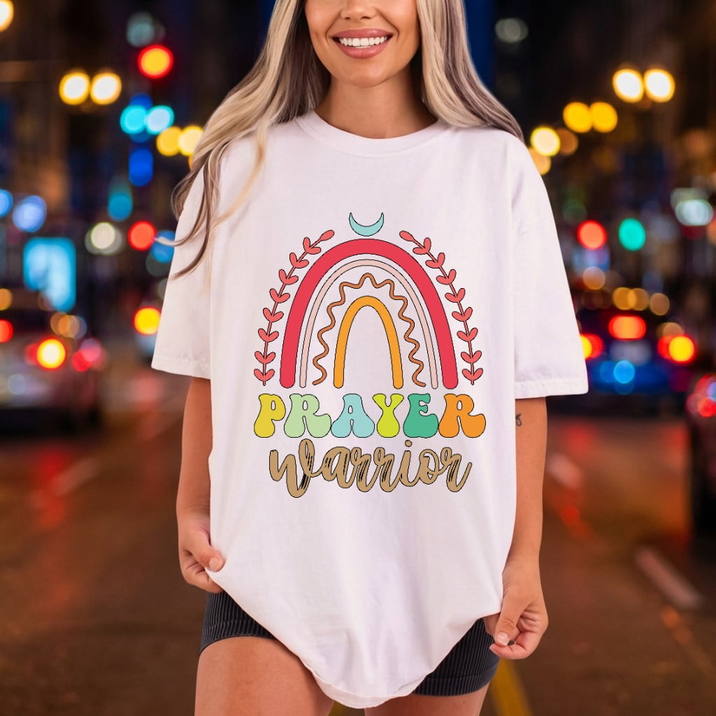 Prayer Warrior Rainbow Retro Christian Faith Ready to Press DTF Transfer for Dtf