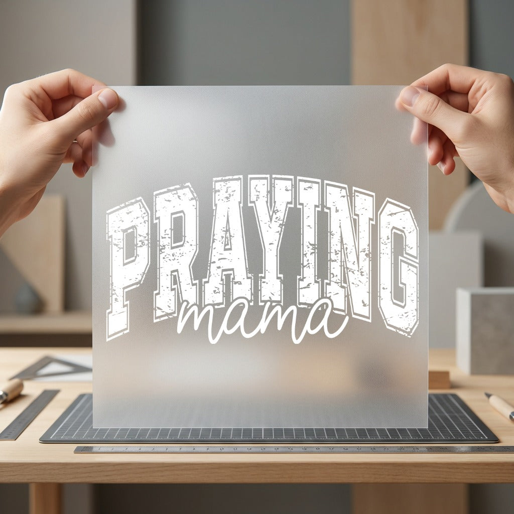 Praying Mama Distressed Type Christian Faith Ready to Press DTF Transfer for Dtf