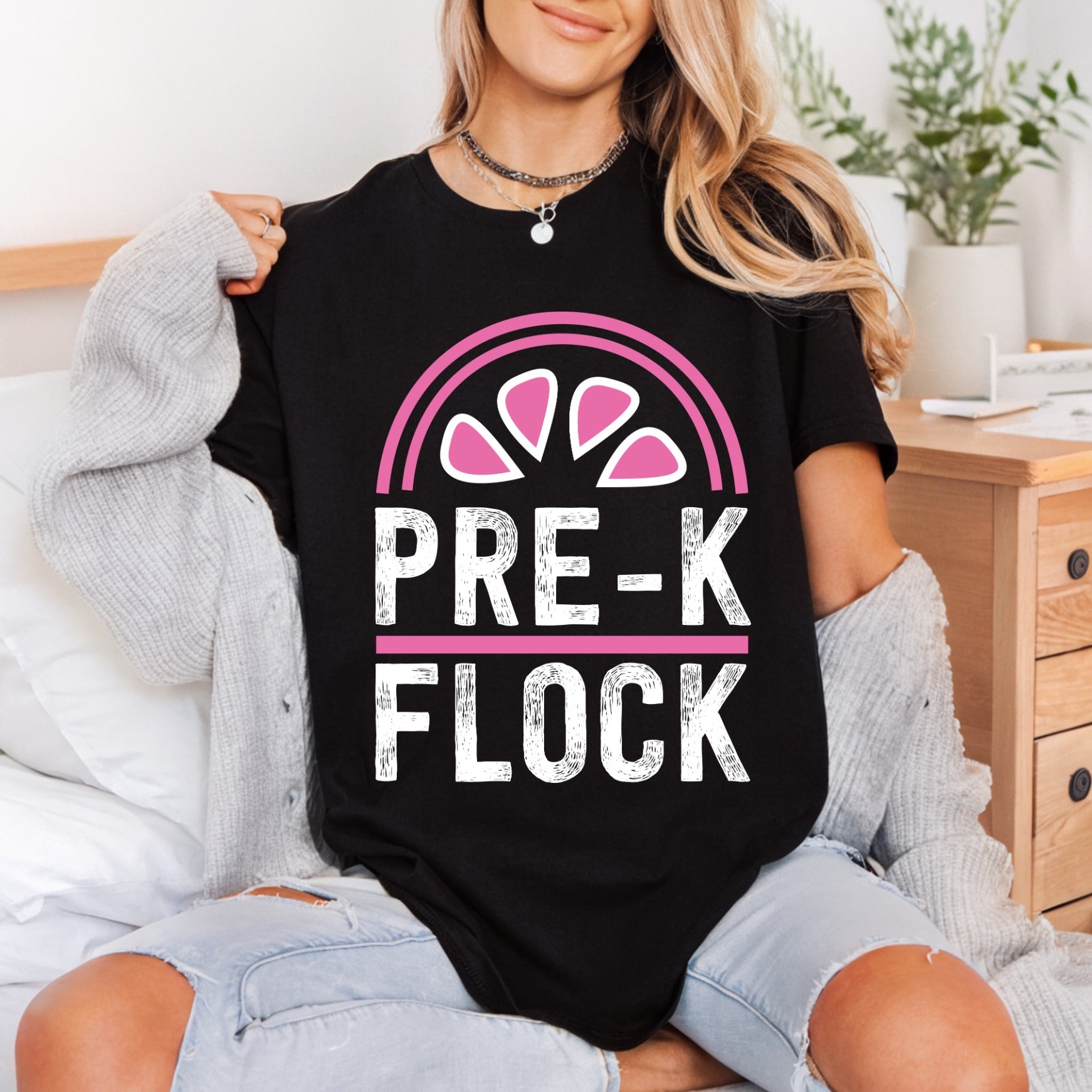 Pre-k Flock Pink Kindergarten Teacher Ready to Press DTF Transfer for Dtf