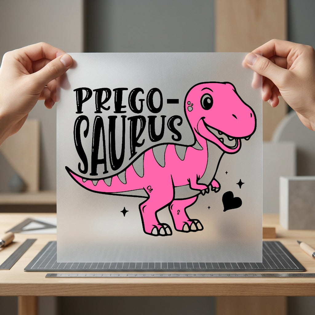 Prego-saurus Pink Dino Diy Mom Funny Ready to Press DTF Transfer for Dtf