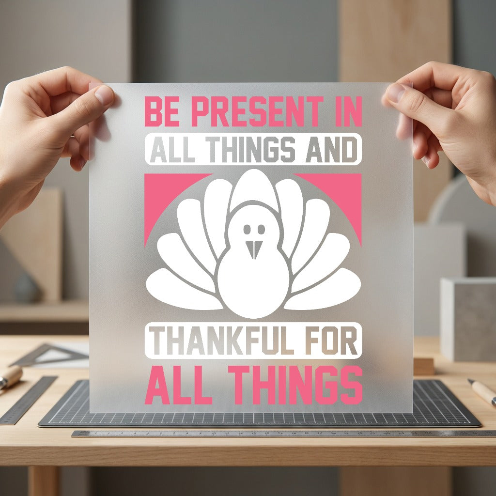 Present Thankful Turkey Thanksgiving Thanksgiving Fall Ready to Press DTF Transfer for Dtf