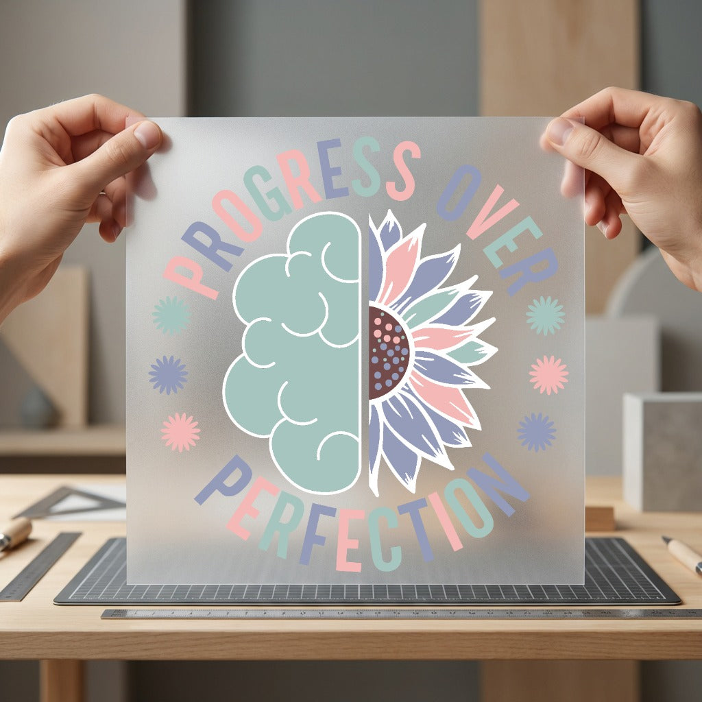 Progress Over Perfection Brain Positive Vibes Collection Awareness & Causes Collection Ready to Press DTF Transfer for Dtf