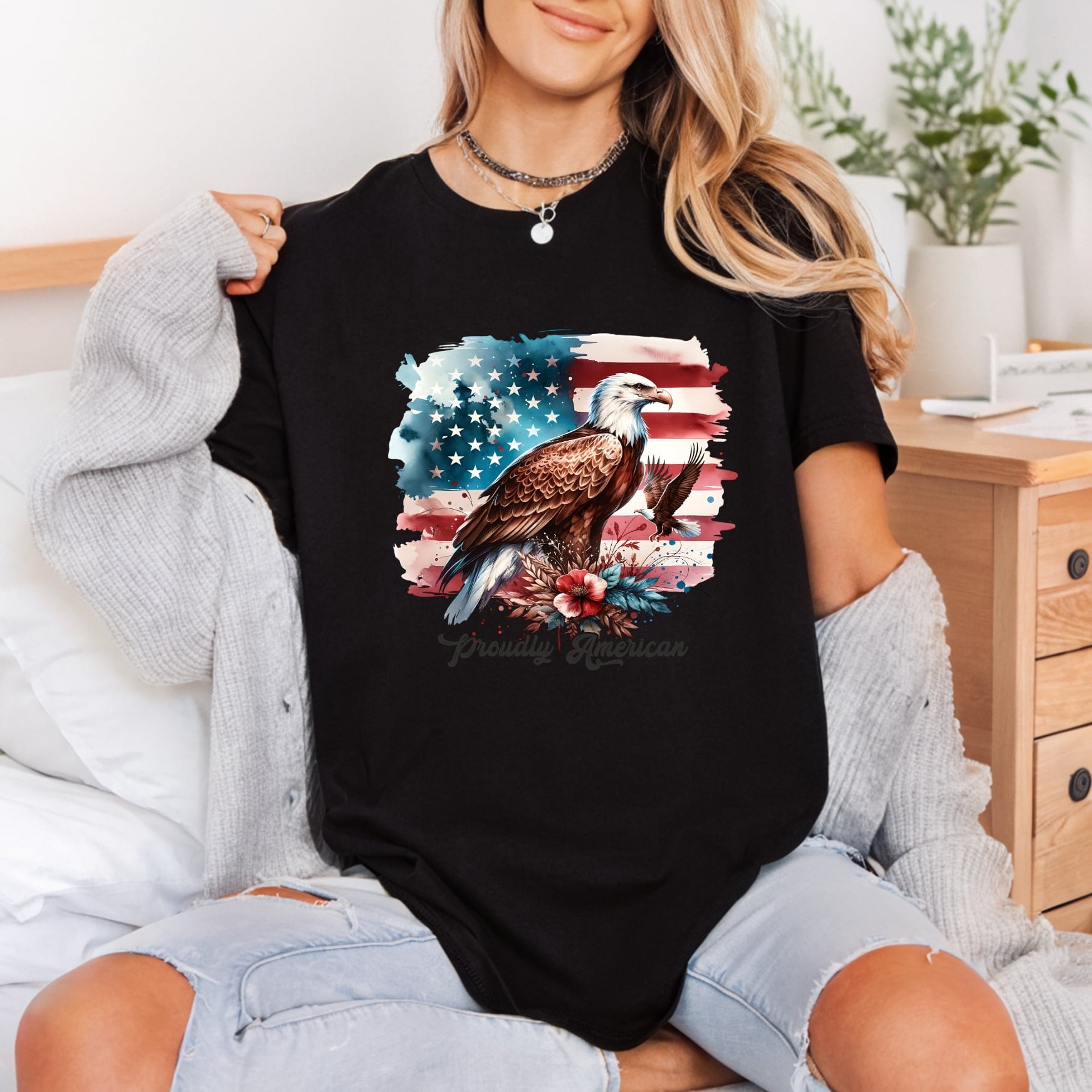 Proudly American Eagle Watercolor 4th Of July Patriotic Ready to Press DTF Transfer for Dtf