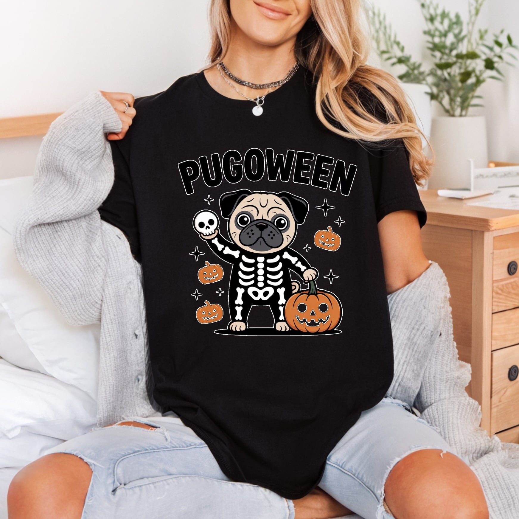 Pugoween Skeleton Pug Halloween Halloween Mom Ready to Press DTF Transfer for Dtf