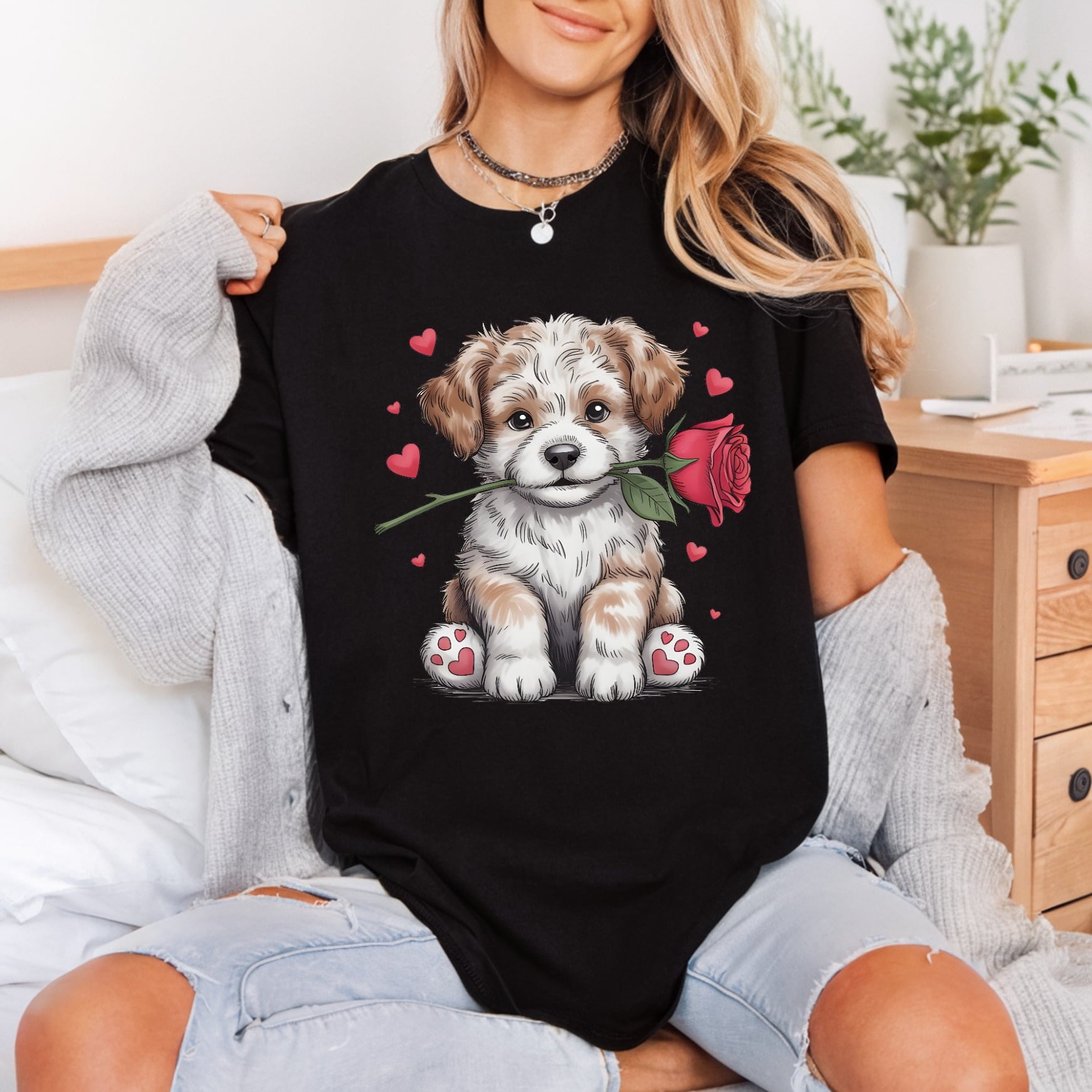 Puppy Rose Valentine Diy Valentine Ready to Press DTF Transfer for Dtf