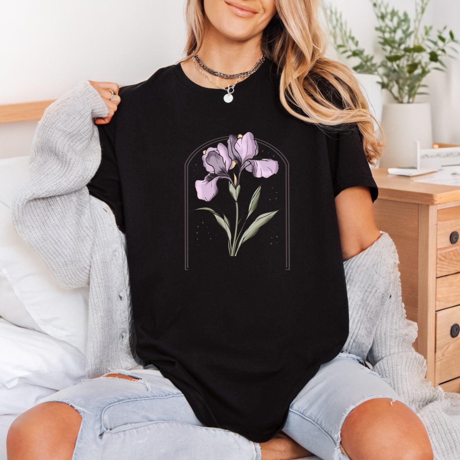 Purple Iris Flower Boho Mom Boho Ready to Press DTF Transfer for Dtf