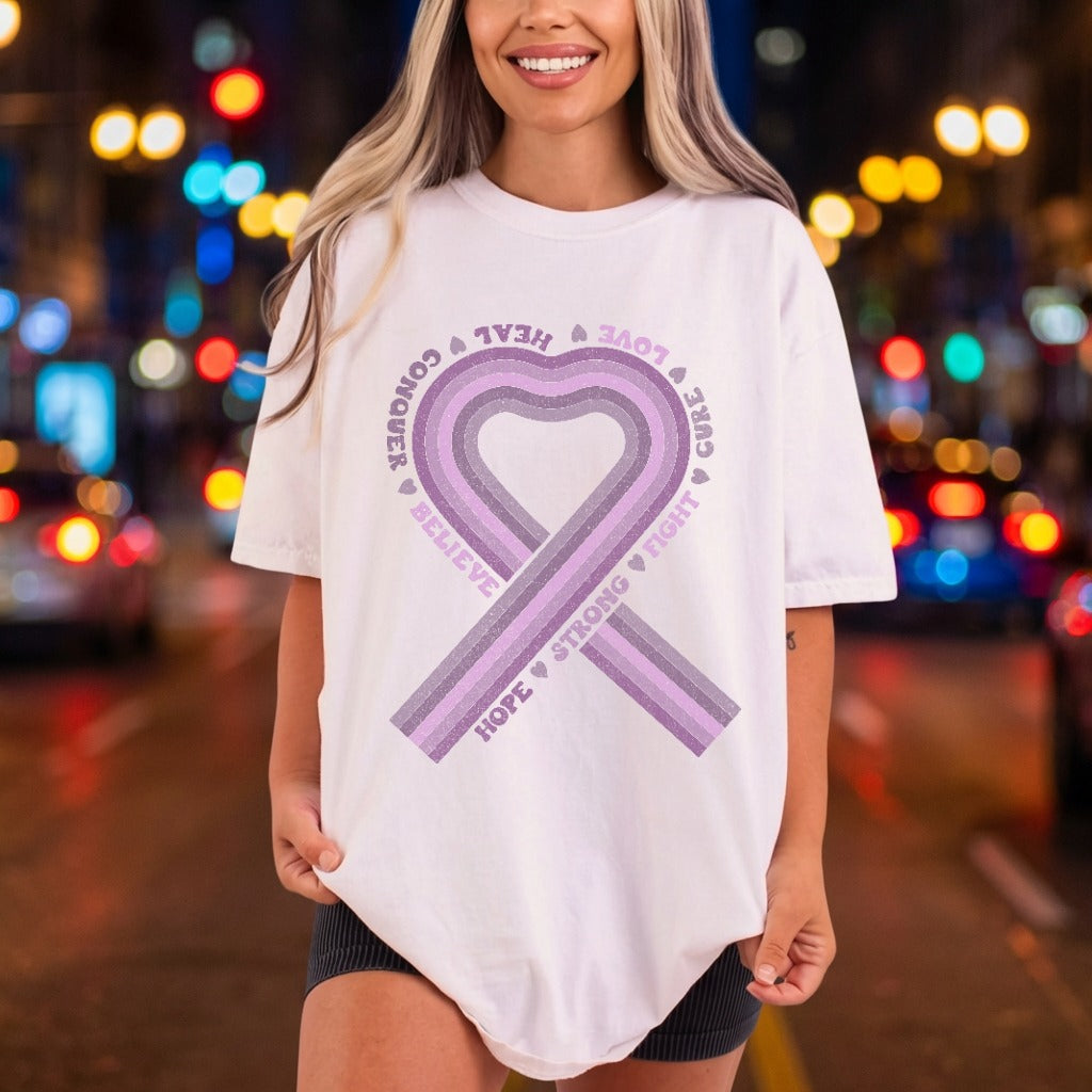 Purple Ribbon Awareness Hope Vintage Retro Ready to Press DTF Transfer for Dtf
