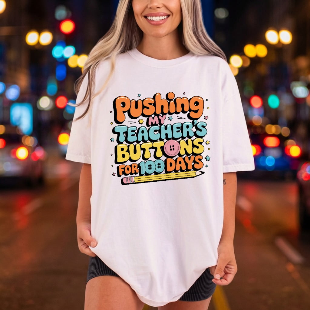 Pushing Teacher Buttons Retro Teacher Funny Ready to Press DTF Transfer for Dtf