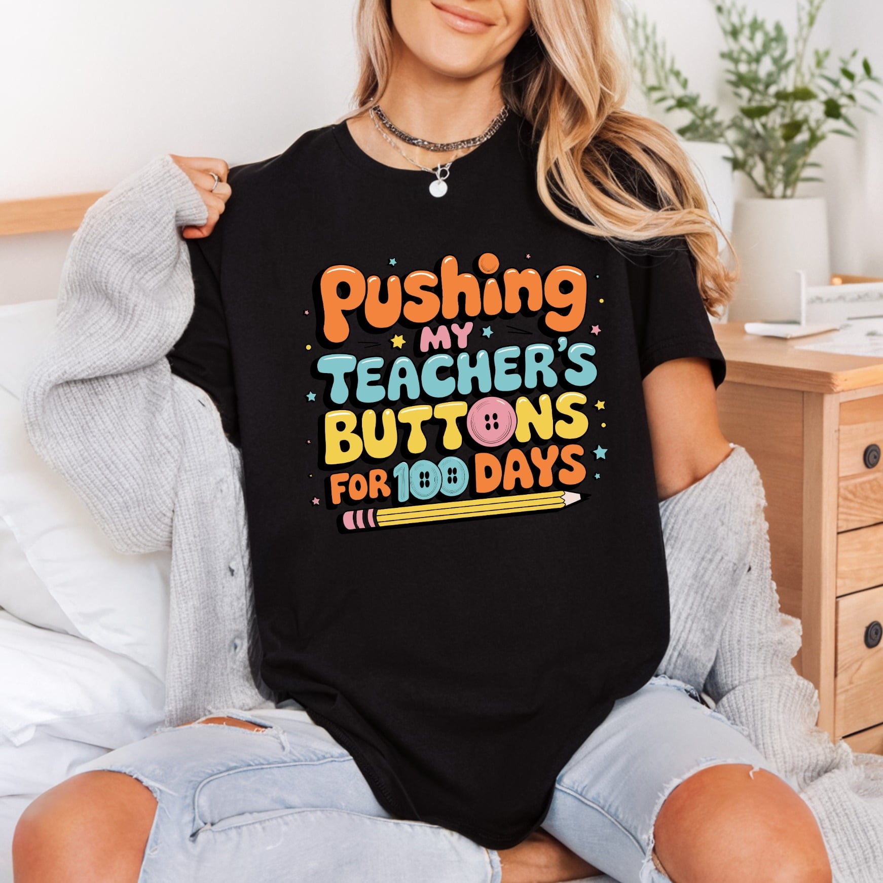 Pushing Teacher Buttons Retro Teacher Funny Ready to Press DTF Transfer for Dtf
