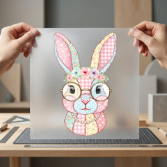 Quilted Bunny Glasses Patchwork Easter Grandma Ready to Press DTF Transfer for Dtf