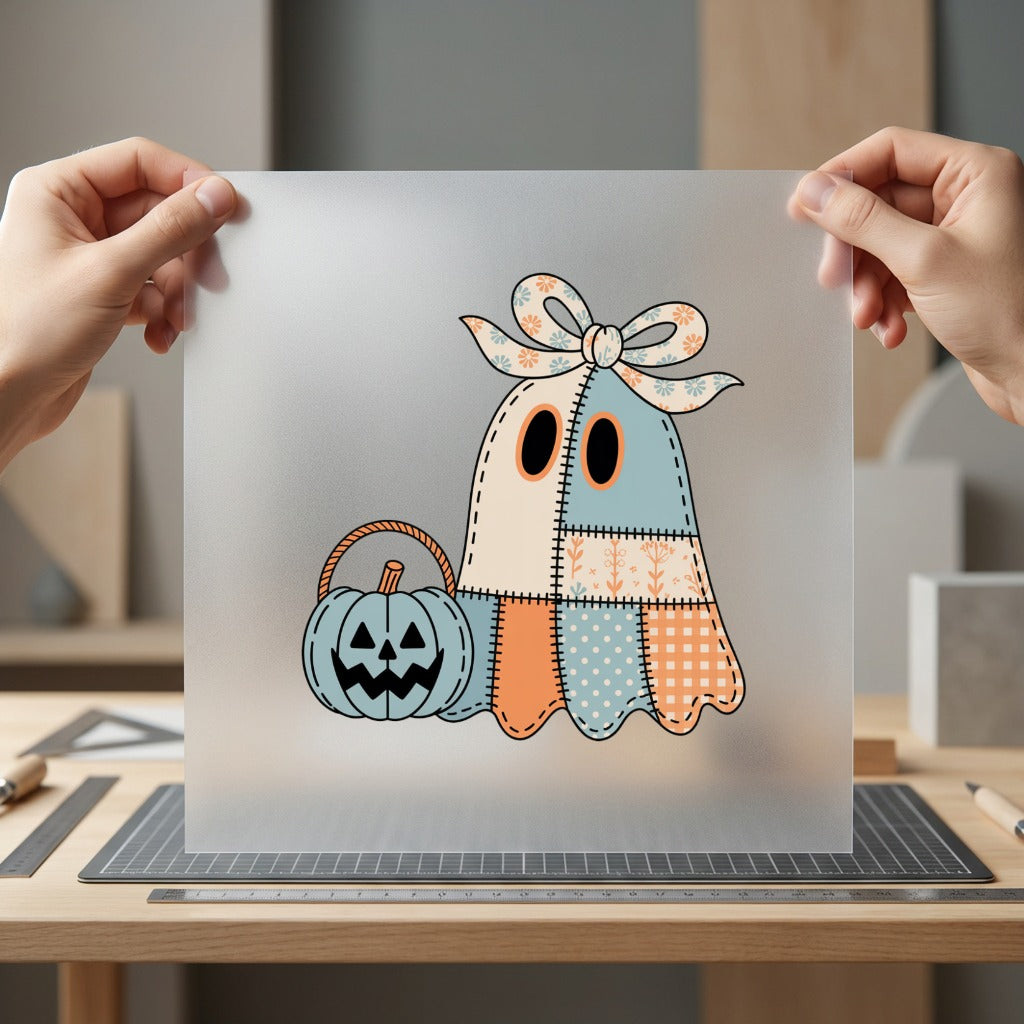 Quilted Ghost Pastel Pumpkin Halloween Funny Ready to Press DTF Transfer for Dtf