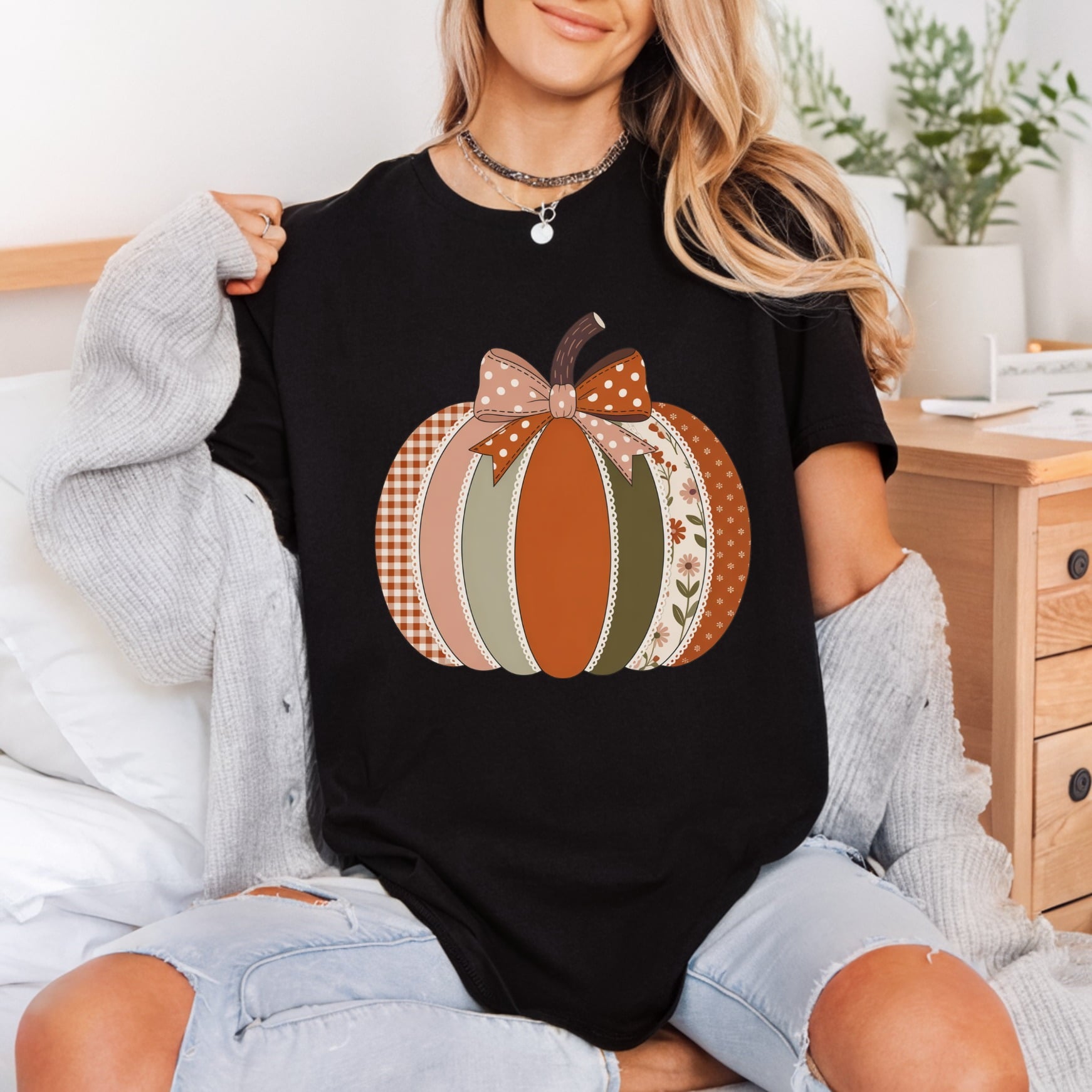 Quilted Pumpkin Patch Autumn Halloween Thanksgiving Ready to Press DTF Transfer for Dtf