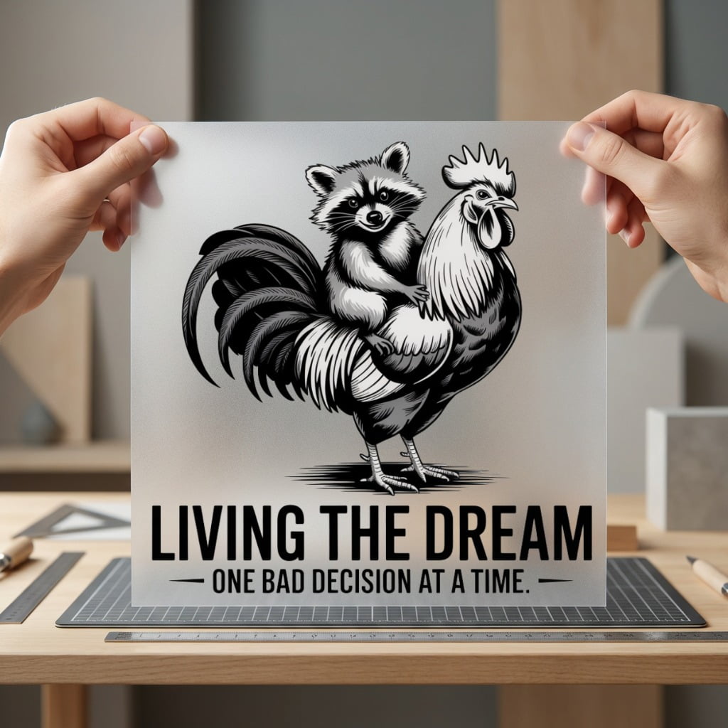 Raccoon Riding Rooster Funny Funny Sarcastic Ready to Press DTF Transfer for Dtf