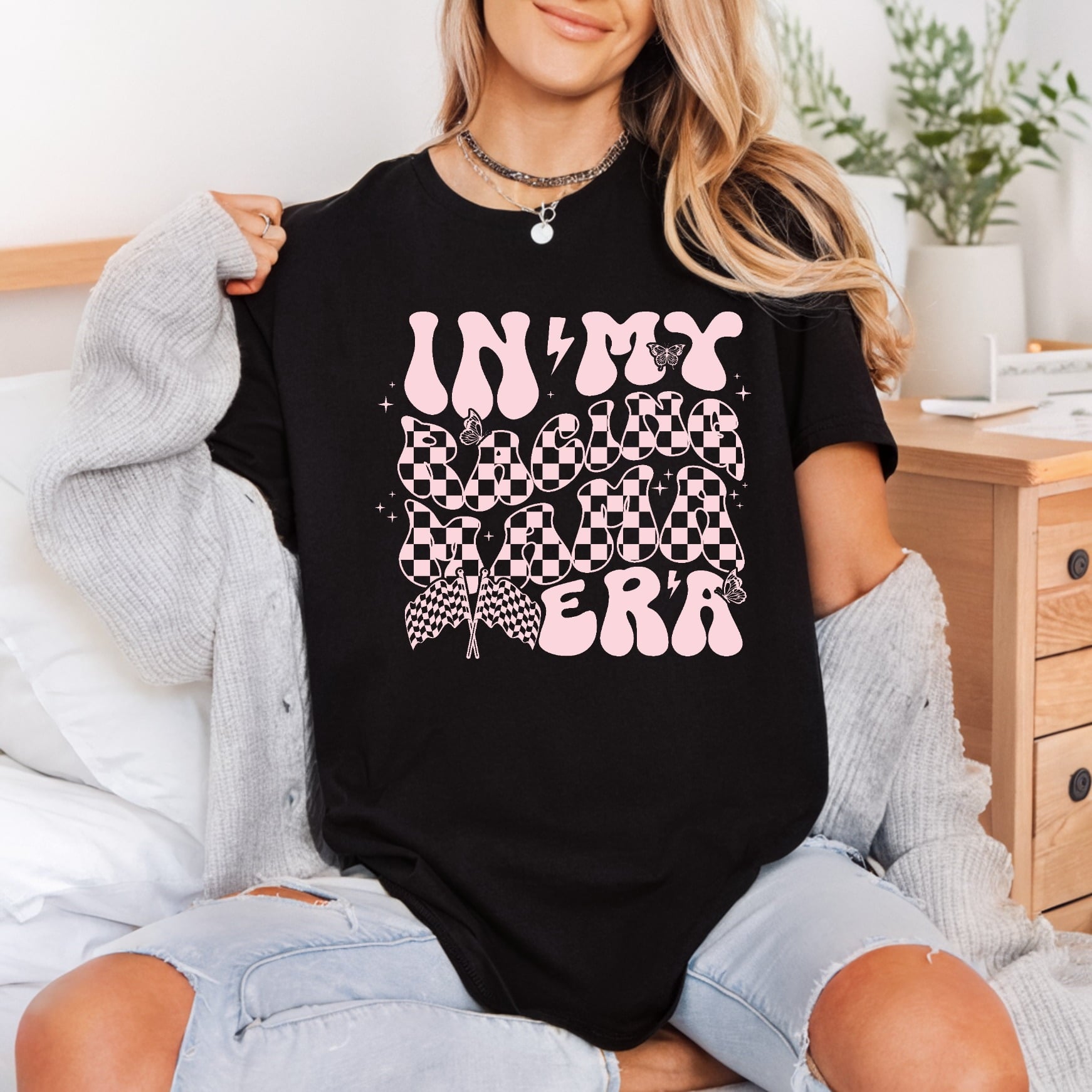 Racing Era Retro Checkered Mom Retro Ready to Press DTF Transfer for Dtf