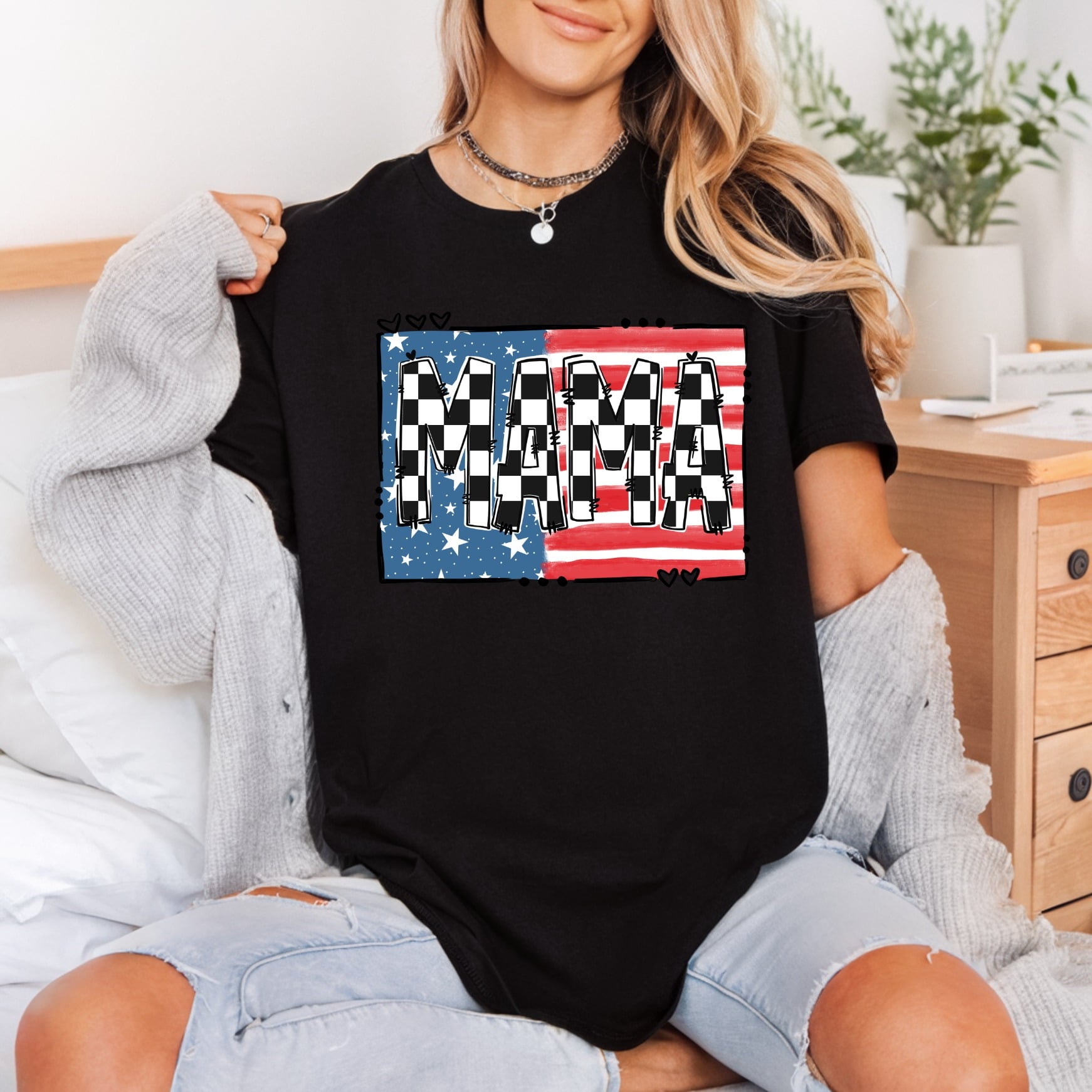 Racing Mama Flag Patriotic 4th Of July Patriotic Ready to Press DTF Transfer for Dtf
