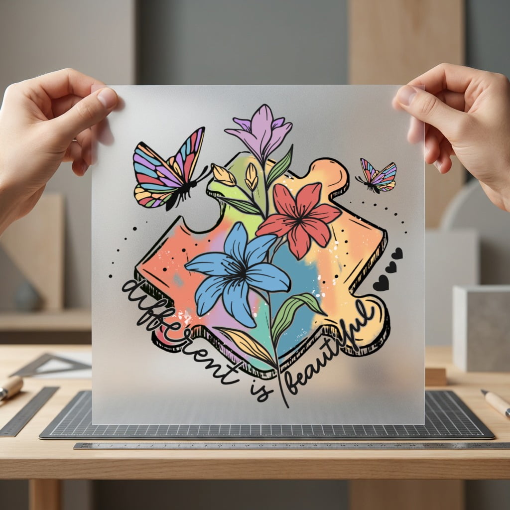 Rainbow Puzzle Piece Flowers Floral Butterfly Ready to Press DTF Transfer for Dtf