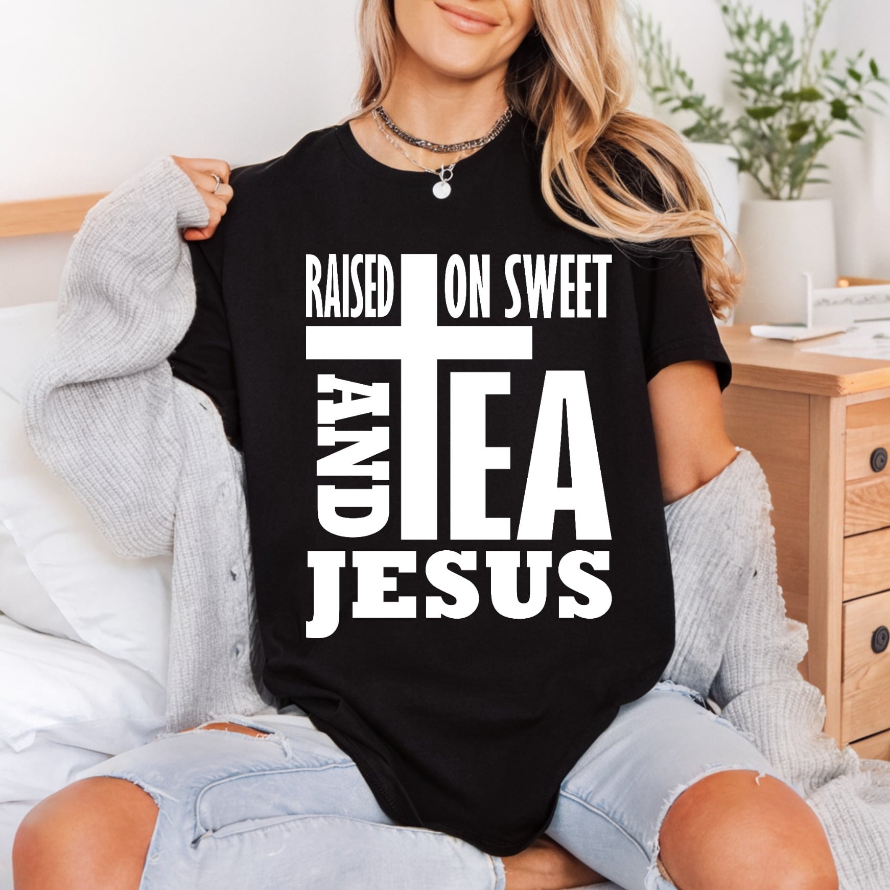 Raised Sweet Tea Jesus Christian Faith Ready to Press DTF Transfer for Dtf
