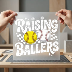 Raising Ballers Baseball Softball Mom Retro Ready to Press DTF Transfer for Dtf