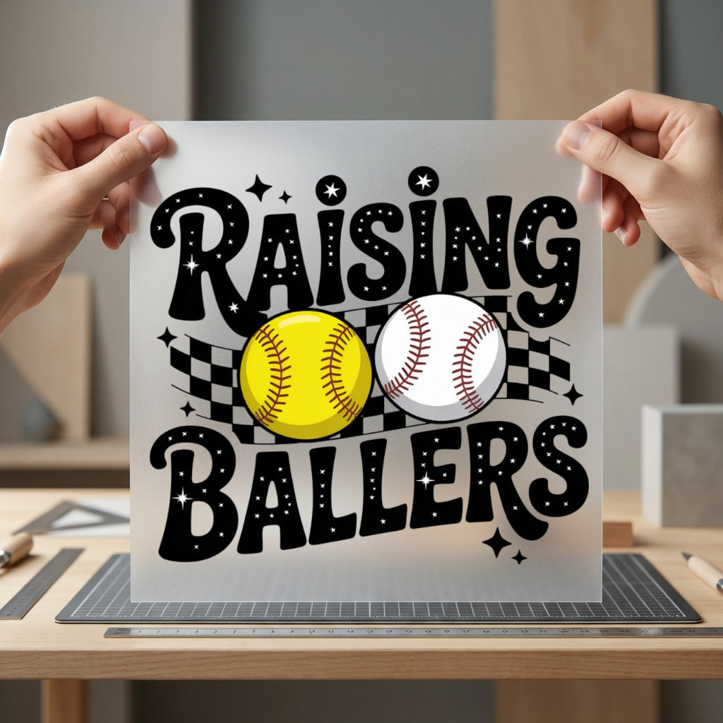 Raising Ballers Baseball Softball Mom Retro Ready to Press DTF Transfer for Dtf