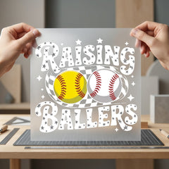 Raising Ballers Softball Baseball Mom Vintage Ready to Press DTF Transfer for Dtf