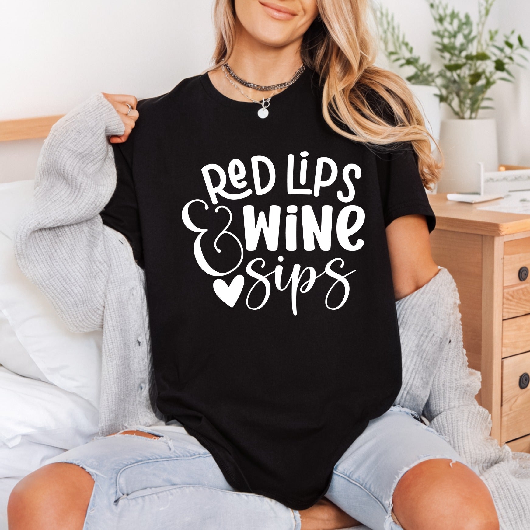 Red Lips Wine Sips Funny Ready to Press DTF Transfer for Dtf