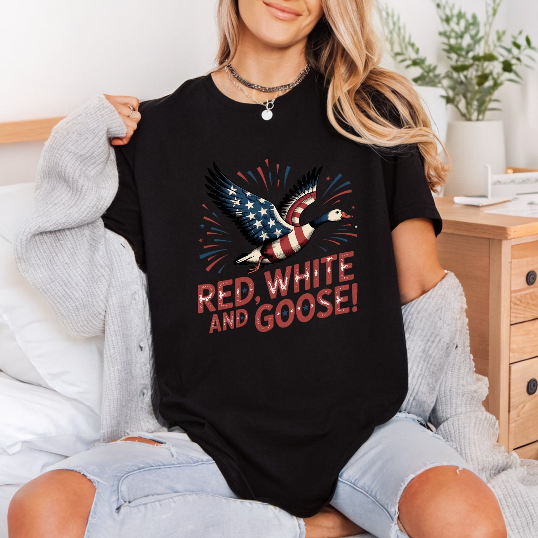 Red White Goose Patriotic 4th Of July Patriotic Ready to Press DTF Transfer for Dtf