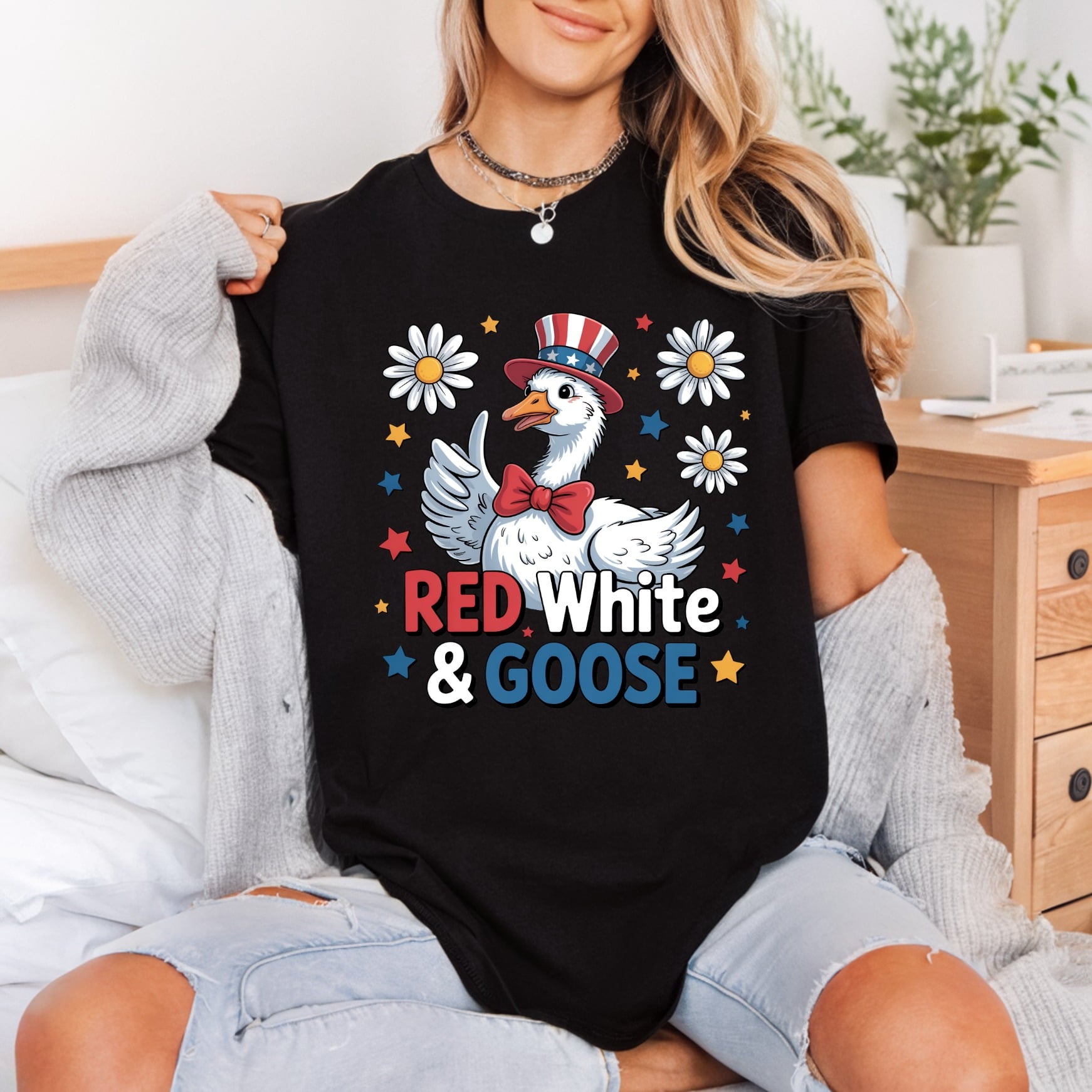 Red White Goose Patriotic 4th Of July Patriotic Ready to Press DTF Transfer for Dtf