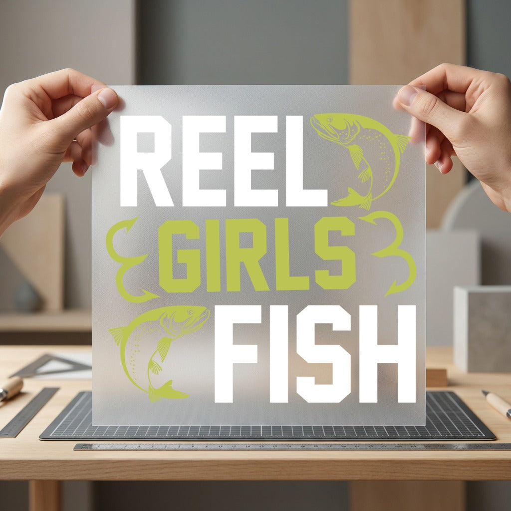 Reel Girls Fish Fishing Fishing Ready to Press DTF Transfer for Dtf