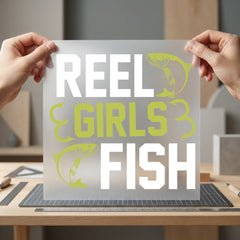 Reel Girls Fish Fishing Fishing Ready to Press DTF Transfer for Dtf