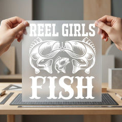 Reel Girls Fish Fishing Vintage Retro Ready to Press DTF Transfer for Dtf