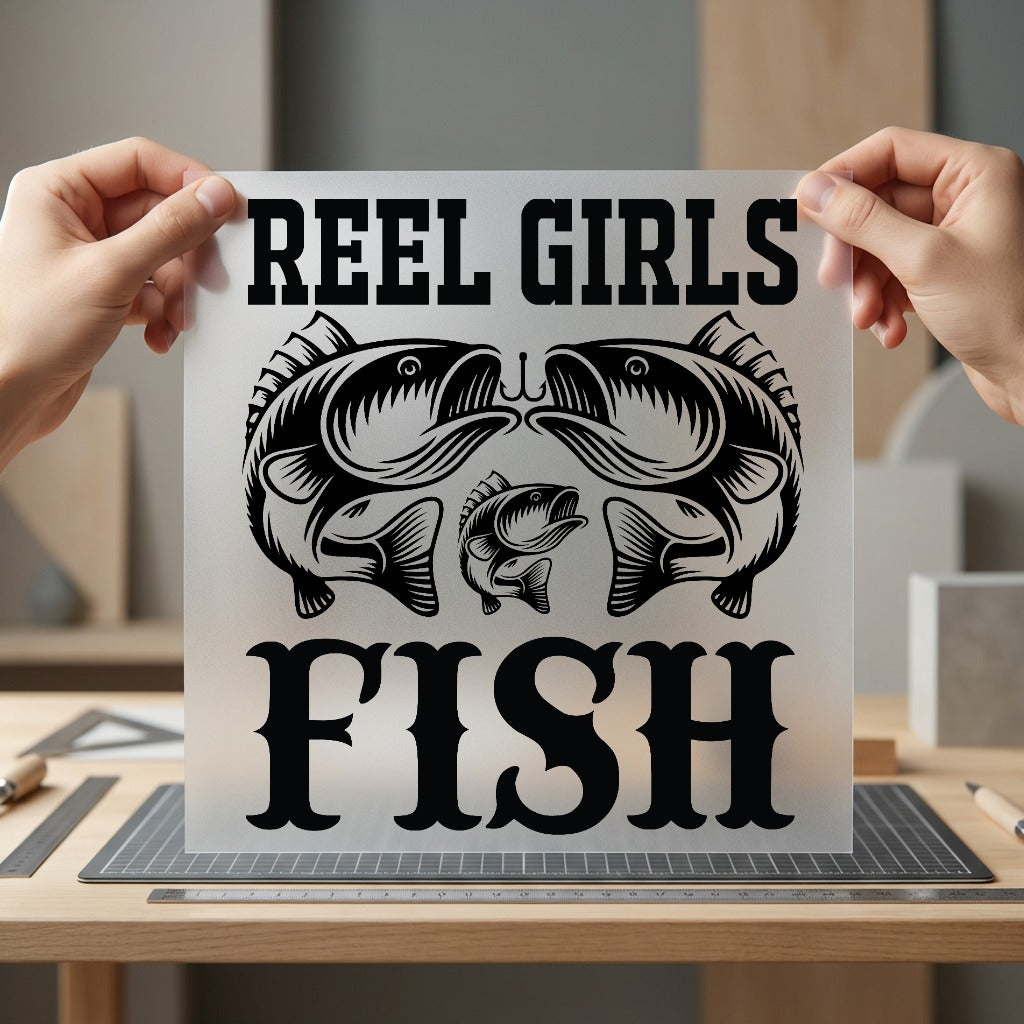 Reel Girls Fish Fishing Vintage Retro Ready to Press DTF Transfer for Dtf