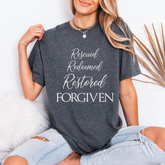 Rescued Redeemed Forgiven | Graceful Identity Tee - Luckets.com