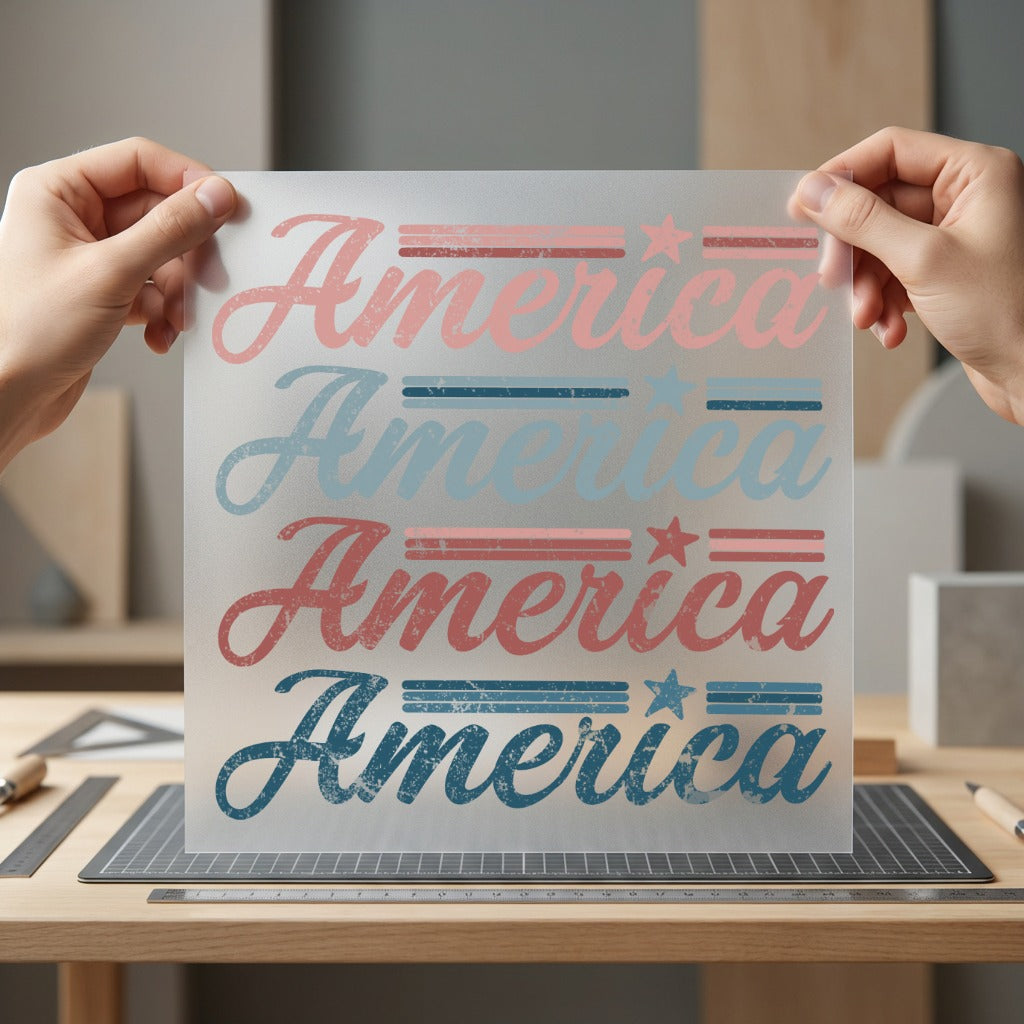 Retro America Script Patriotic 4th Of July Patriotic Ready to Press DTF Transfer for Dtf