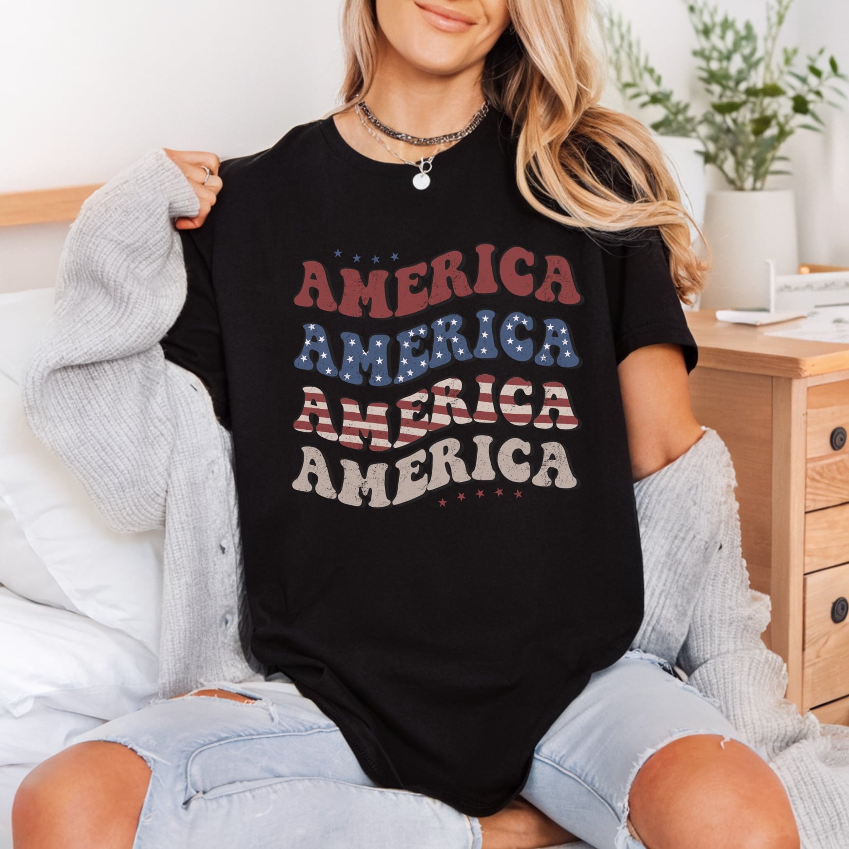 Retro America Waves Patriotic 4th Of July Patriotic Ready to Press DTF Transfer for Dtf