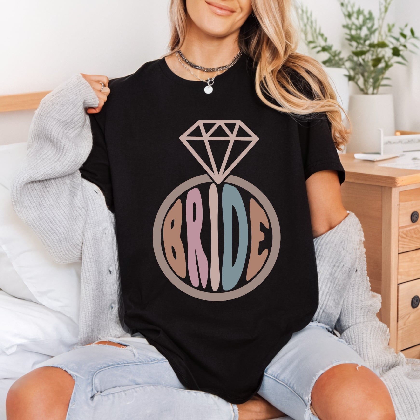 Retro Bride Diamond Ring Retro Ready to Press DTF Transfer for Dtf