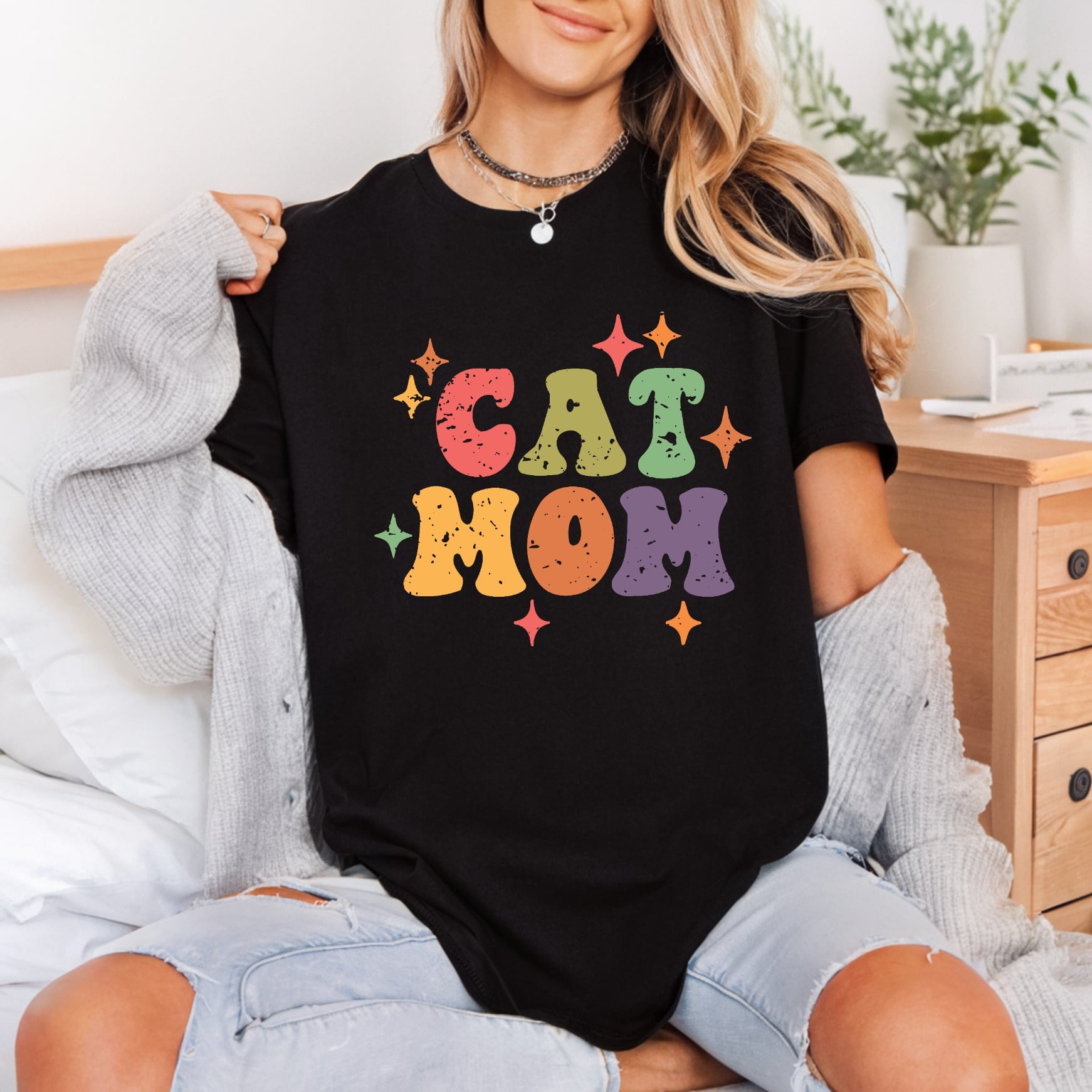 Retro Cat Mom Groovy Mom Dad Ready to Press DTF Transfer for Dtf