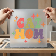 Retro Cat Mom Groovy Mom Dad Ready to Press DTF Transfer for Dtf