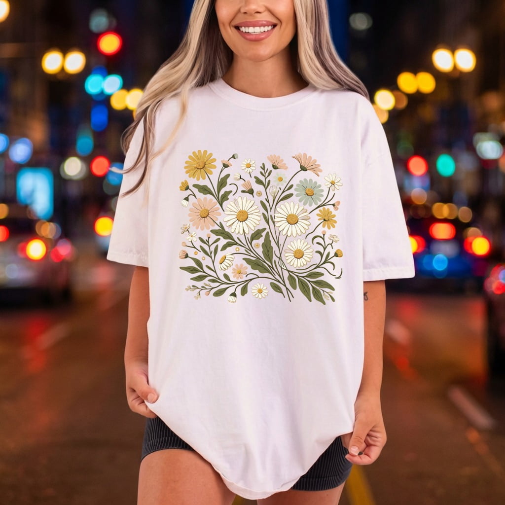Retro Floral Bouquet Daisy Vintage Retro Ready to Press DTF Transfer for Dtf