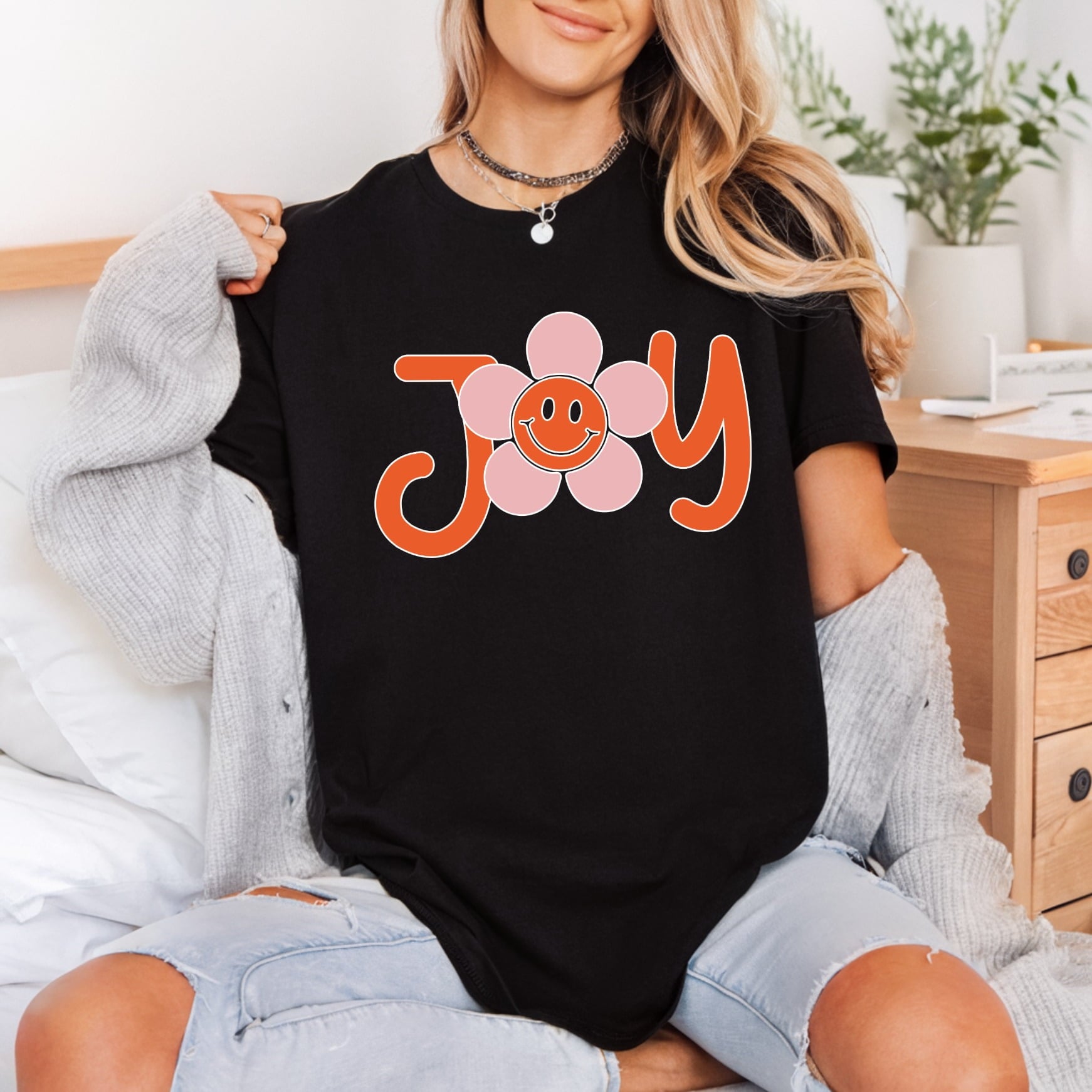 Retro Joy Flower Smiley Retro Boho Ready to Press DTF Transfer for Dtf