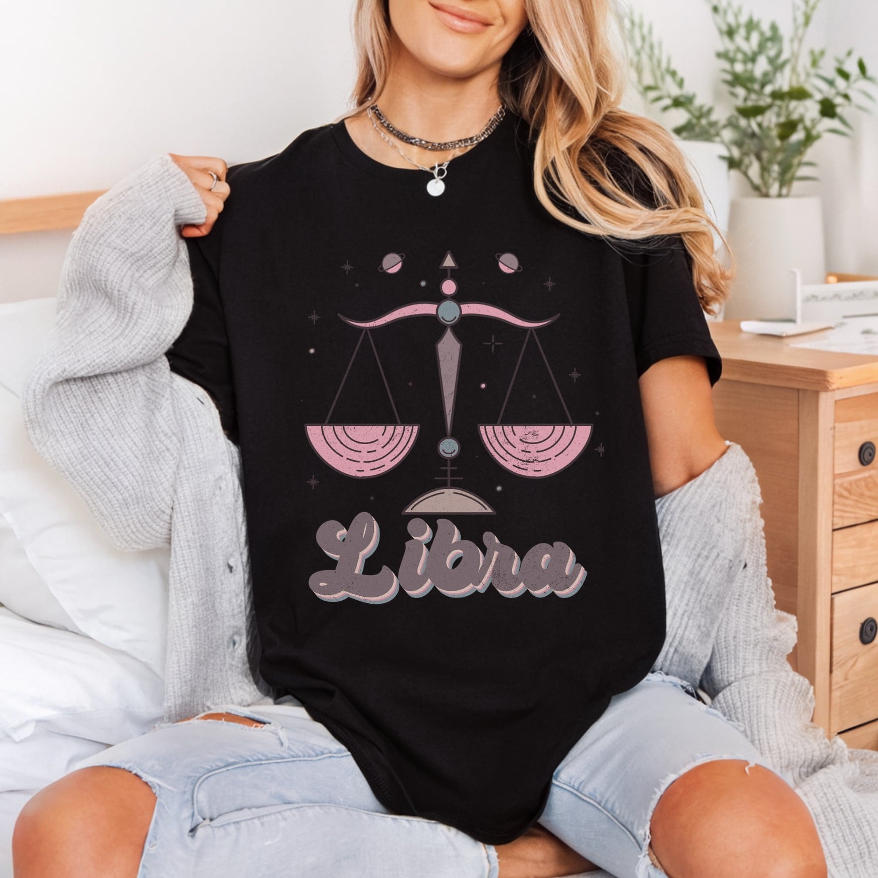 Retro Libra Scales Zodiac Vintage Retro Ready to Press DTF Transfer for Dtf