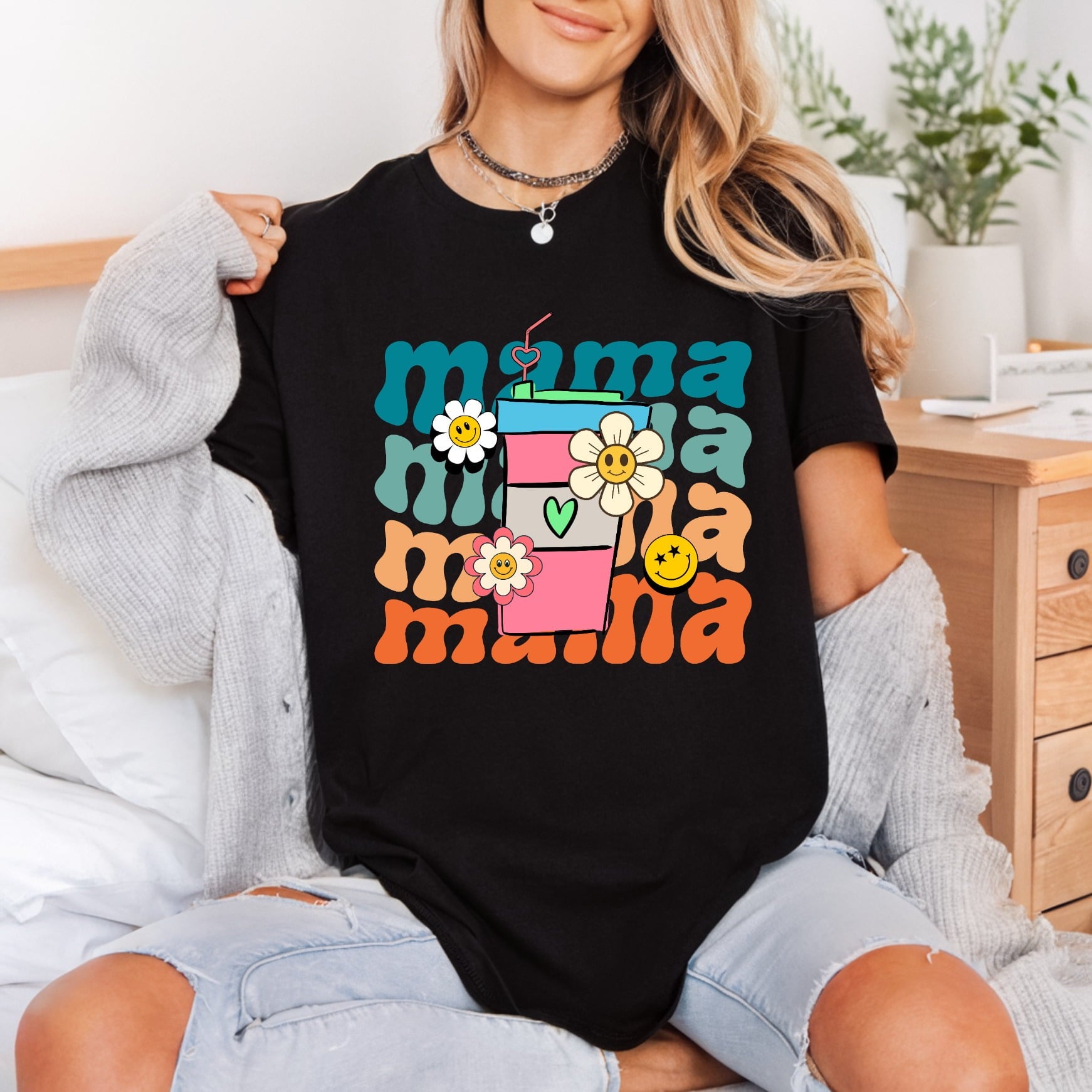 Retro Mama Coffee Groovy Mom Retro Ready to Press DTF Transfer for Dtf