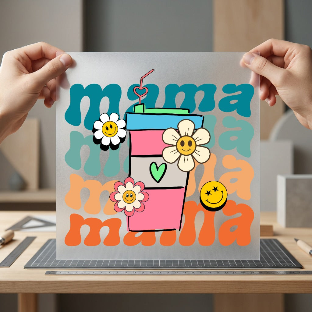 Retro Mama Coffee Groovy Mom Retro Ready to Press DTF Transfer for Dtf