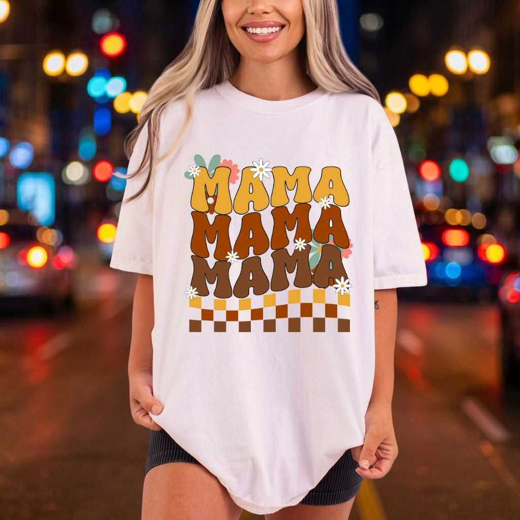 Retro Mama Daisy Checkerboard Mom Mama Ready to Press DTF Transfer for Dtf