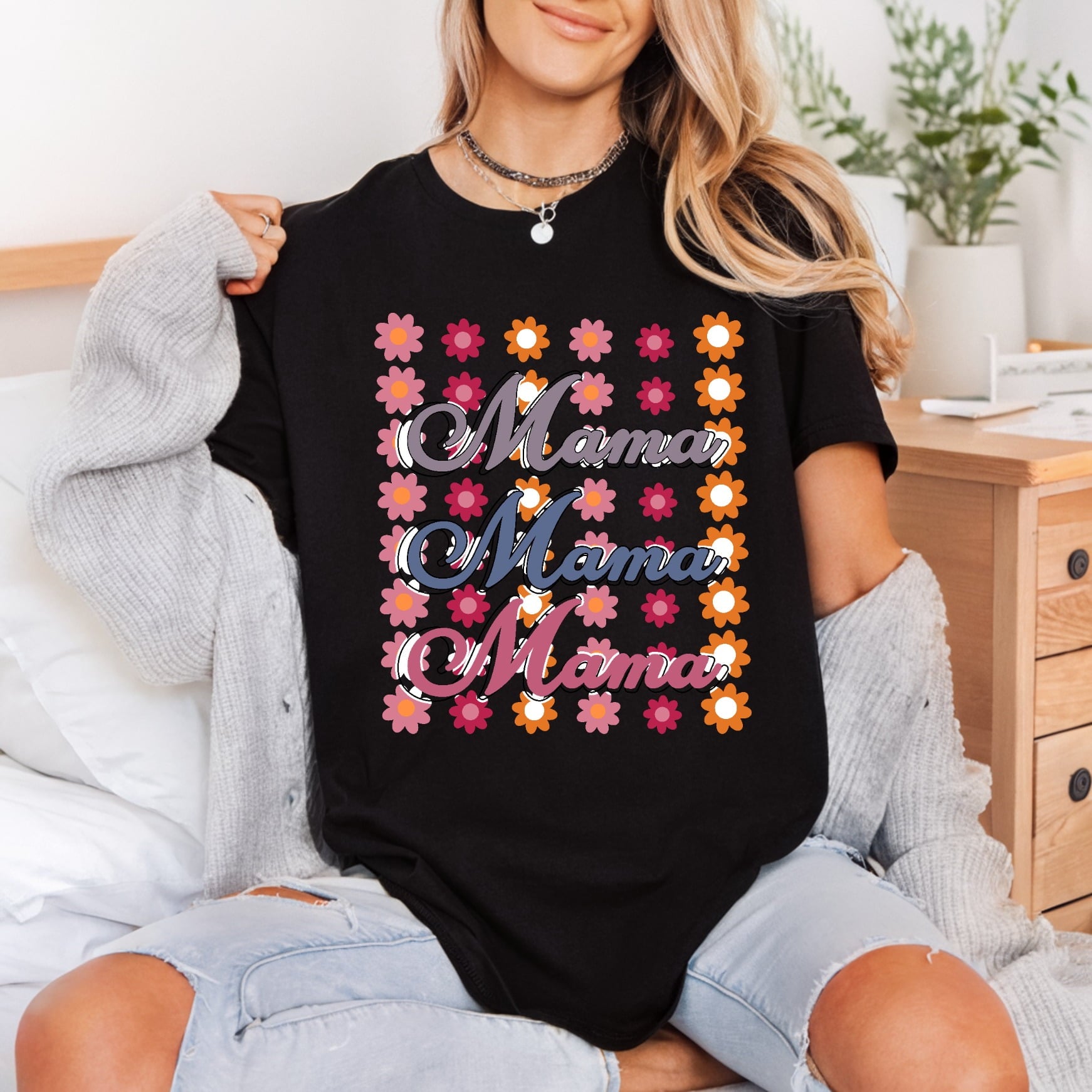 Retro Mama Floral Groovy Mom Retro Ready to Press DTF Transfer for Dtf