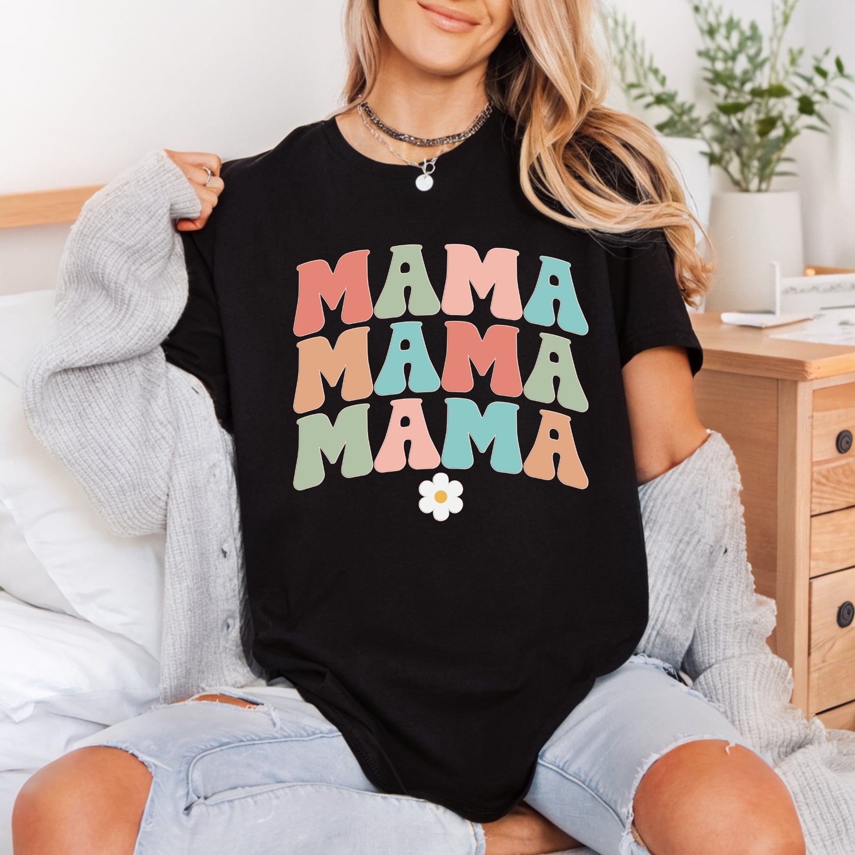 Retro Mama Flower Groovy Mom Retro Ready to Press DTF Transfer for Dtf