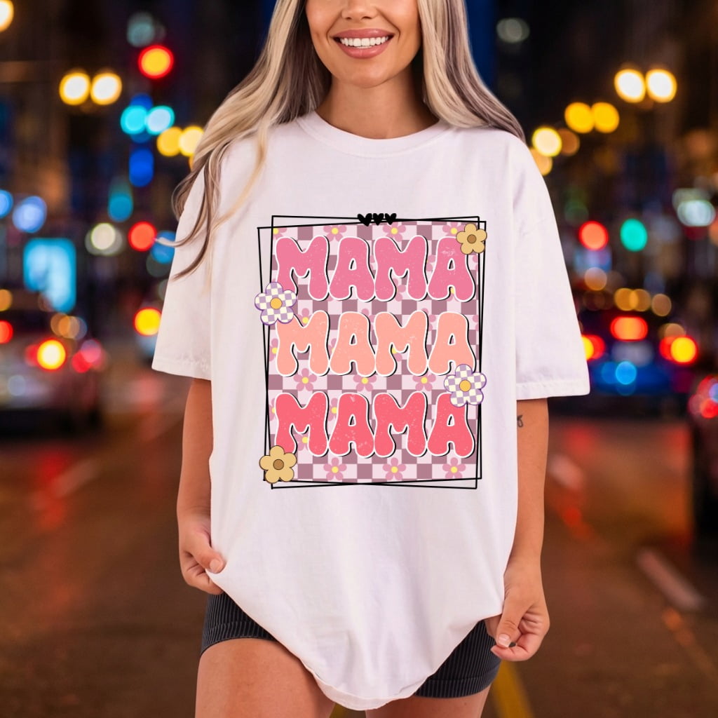 Retro Mama Groovy Checkerboard Mom Mama Ready to Press DTF Transfer for Dtf