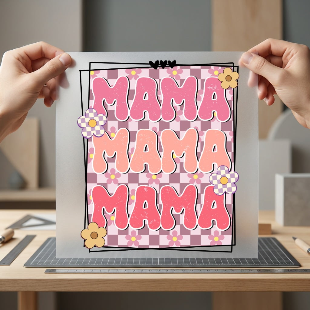 Retro Mama Groovy Checkerboard Mom Mama Ready to Press DTF Transfer for Dtf