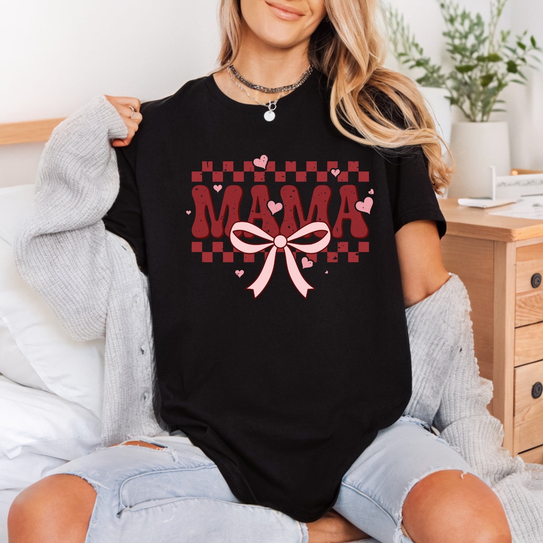 Retro Mama Pink Bow Valentine Mom Ready to Press DTF Transfer for Dtf