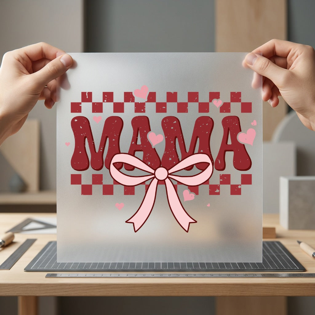 Retro Mama Pink Bow Valentine Mom Ready to Press DTF Transfer for Dtf