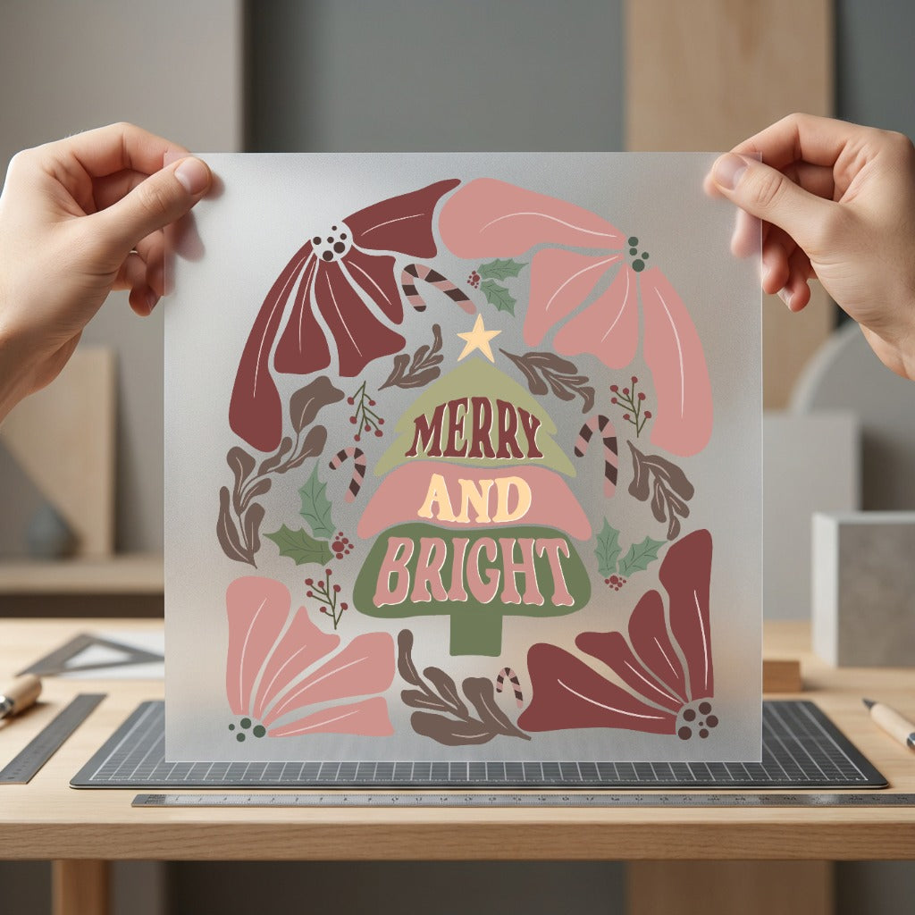 Retro Merry Bright Christmas Christmas Retro Ready to Press DTF Transfer for Dtf